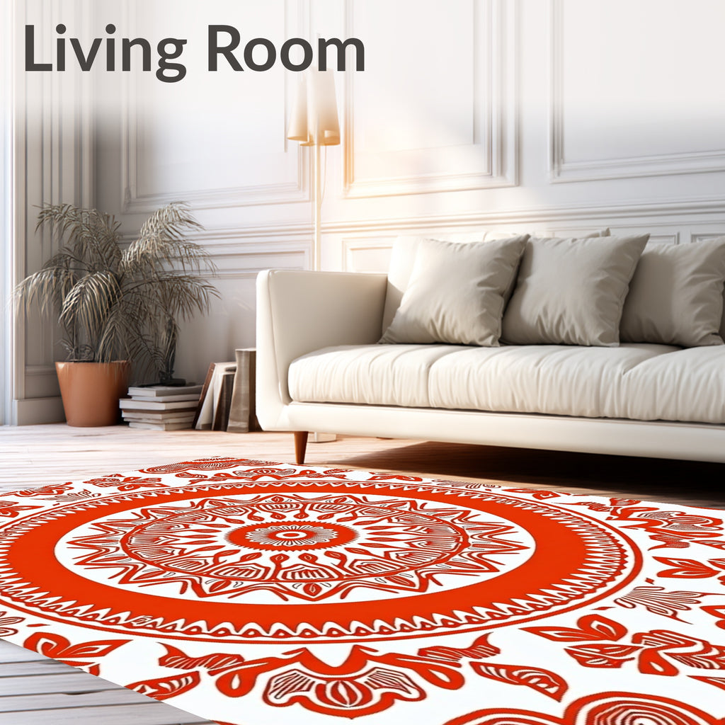 Vibrant Red Mandala Floral Ring Rug
