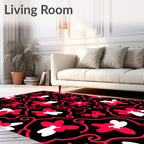 Whimsical Red Floral Butterfly Swirl Rug