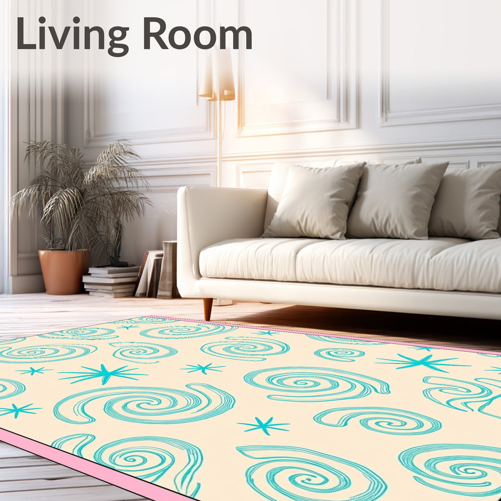 Aqua Swirl Starburst Cream Background Rug