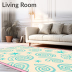 Aqua Swirl Starburst Cream Background Rug