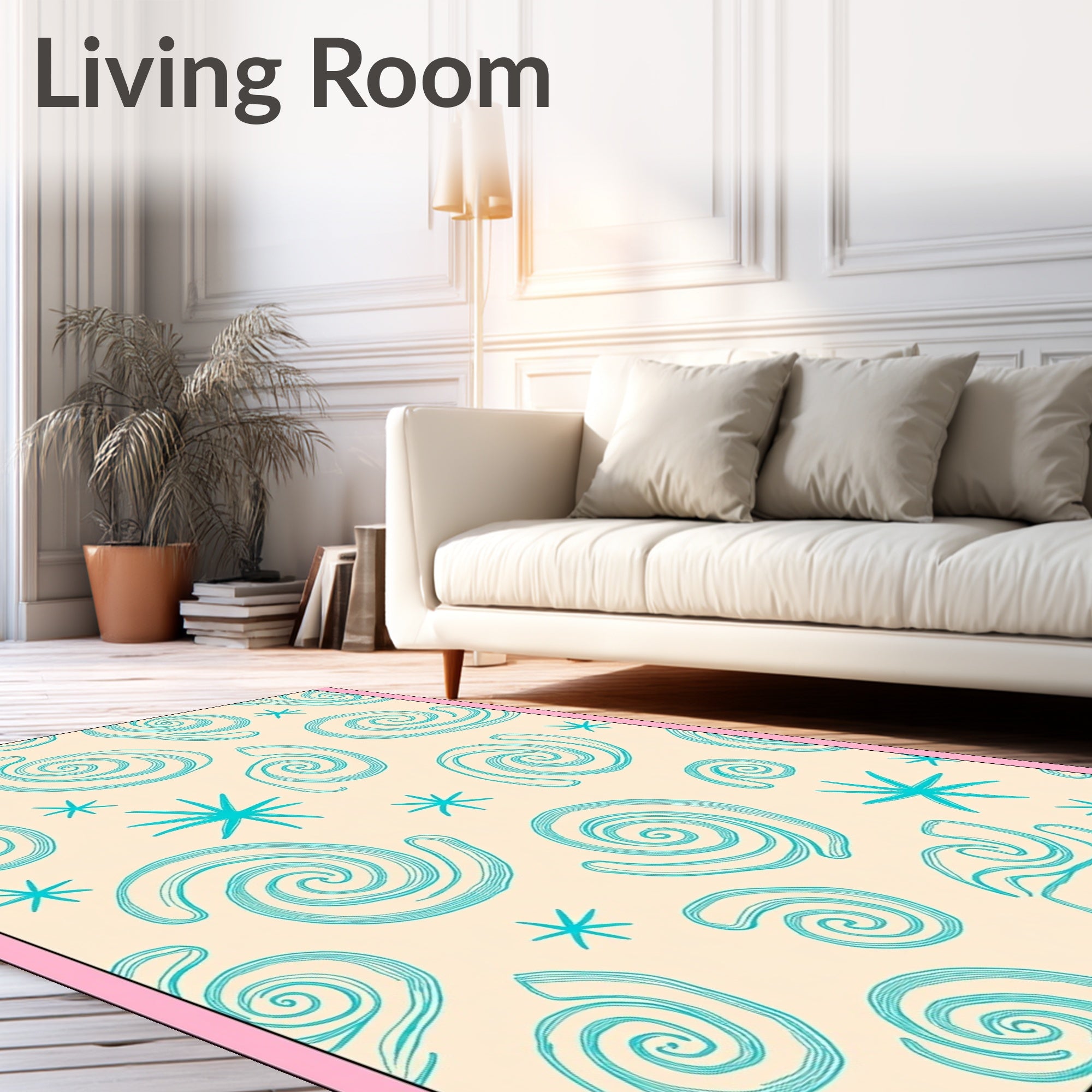 Aqua Swirl Starburst Cream Background Rug