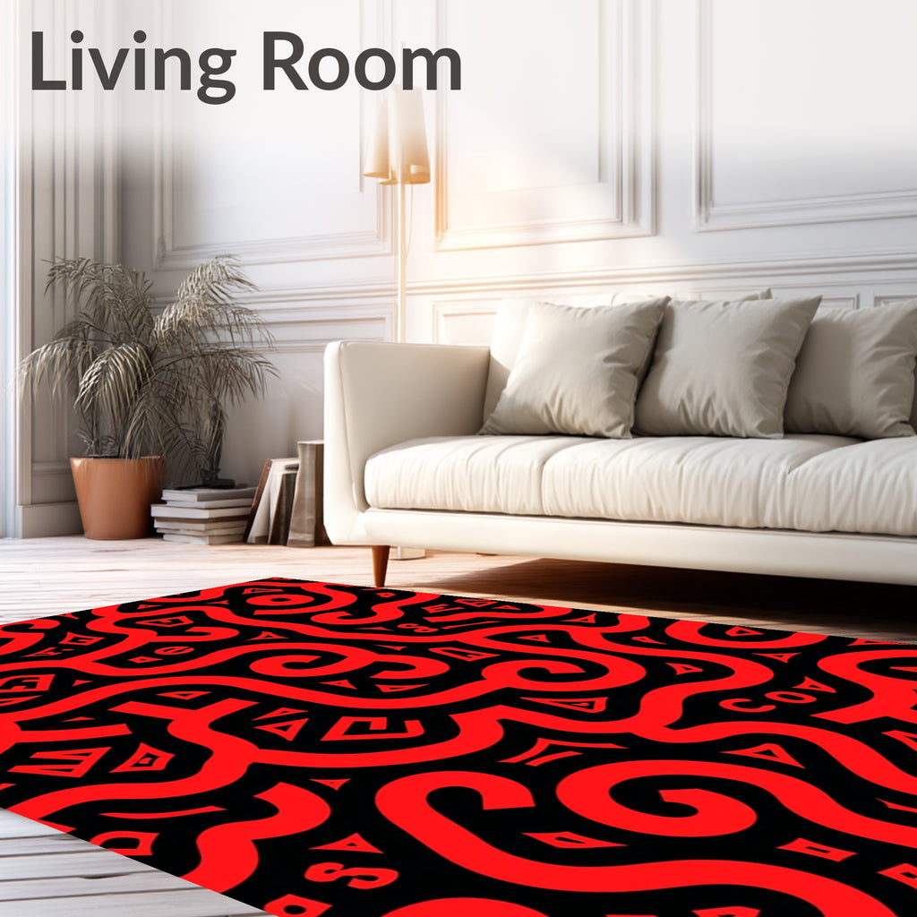 Bold Red Abstract Swirl Alphabet Rug