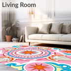 Playful Pink Orange Starburst Mandala Rug
