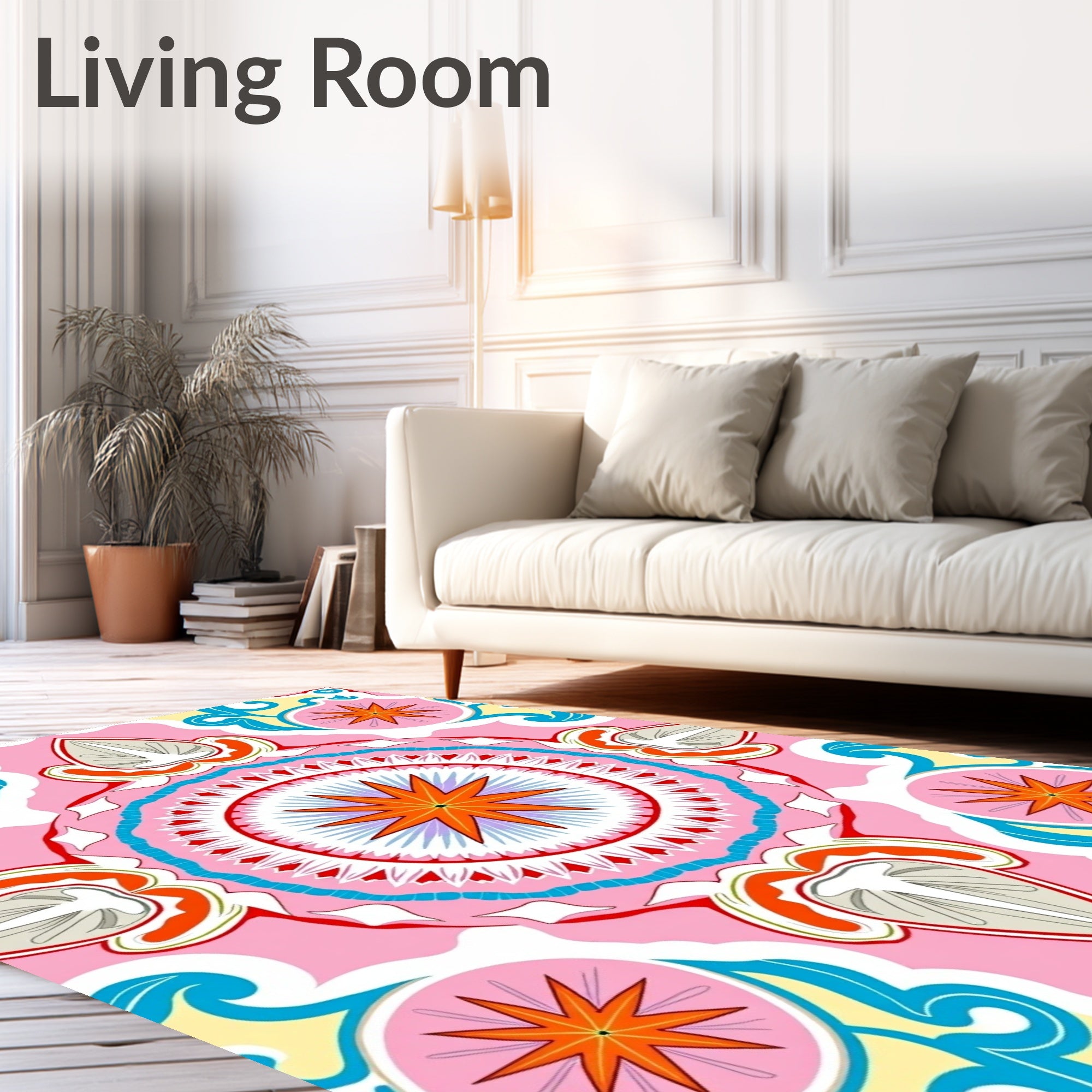 Playful Pink Orange Starburst Mandala Rug