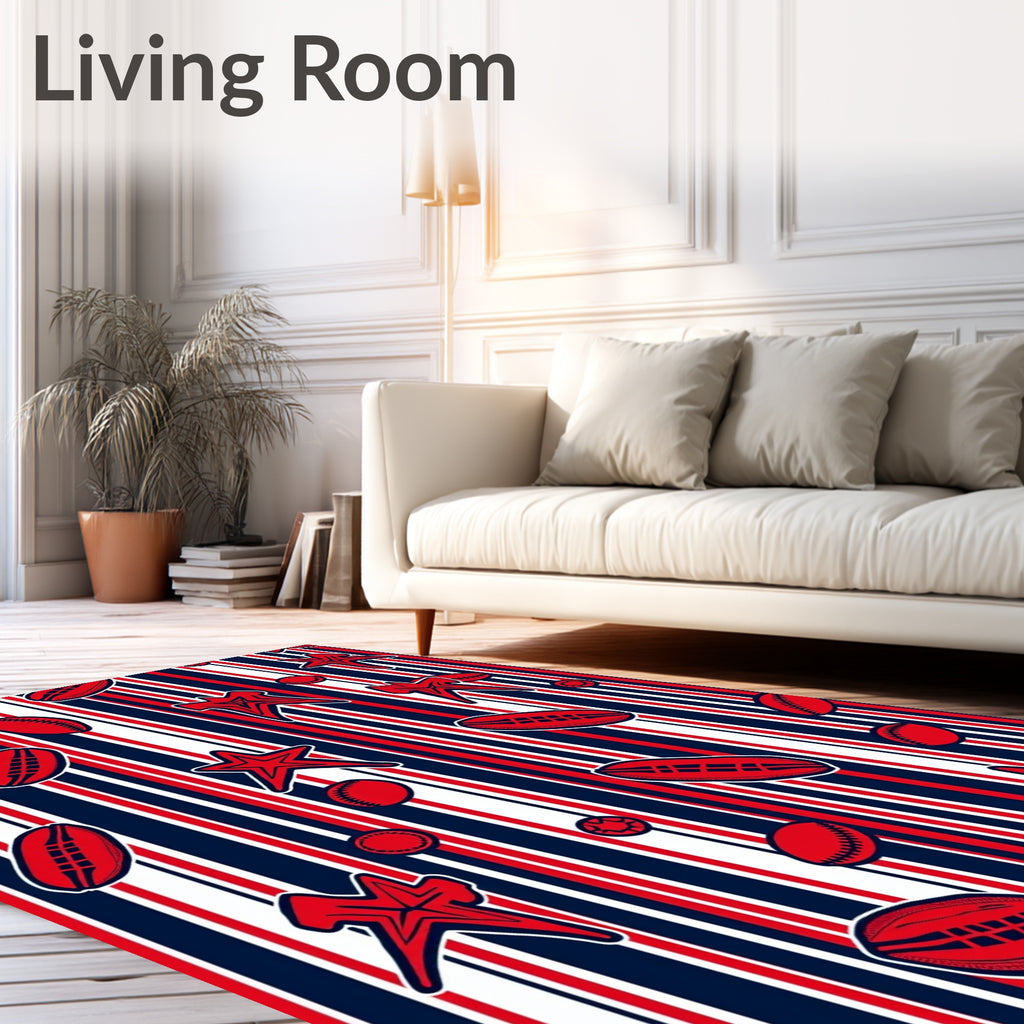 Red White Blue Striped Sports Ball Rug