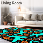 Teal Dinosaur Orange Blossom Garden Rug