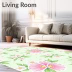 Pink White Blossom Garden With Leaves Rug