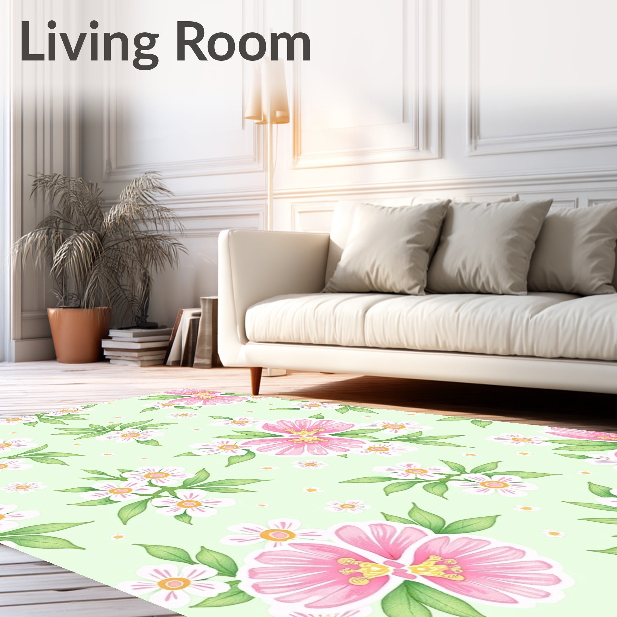 Pink White Blossom Garden With Leaves Rug