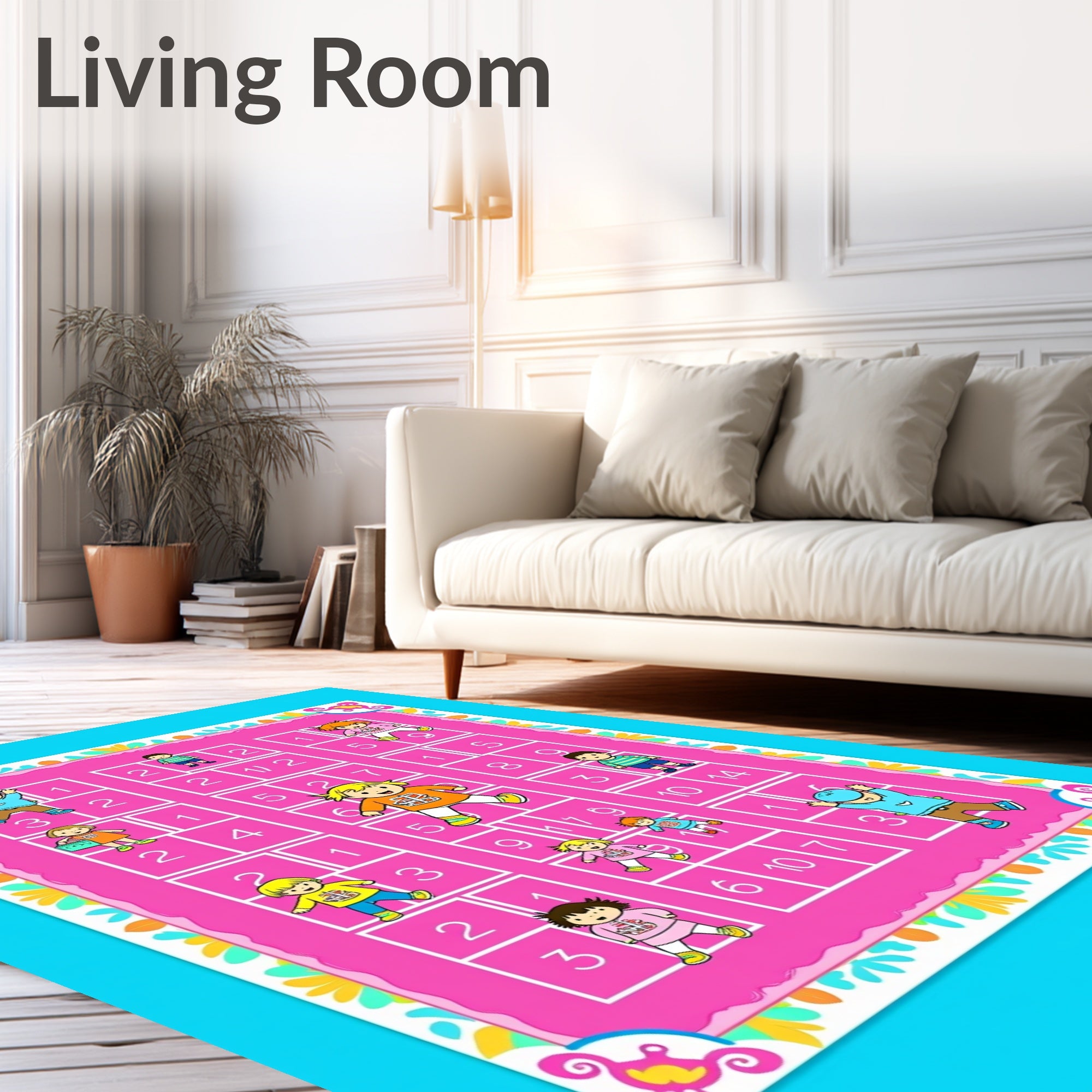 Pink Hopscotch Grid With Children Rug
