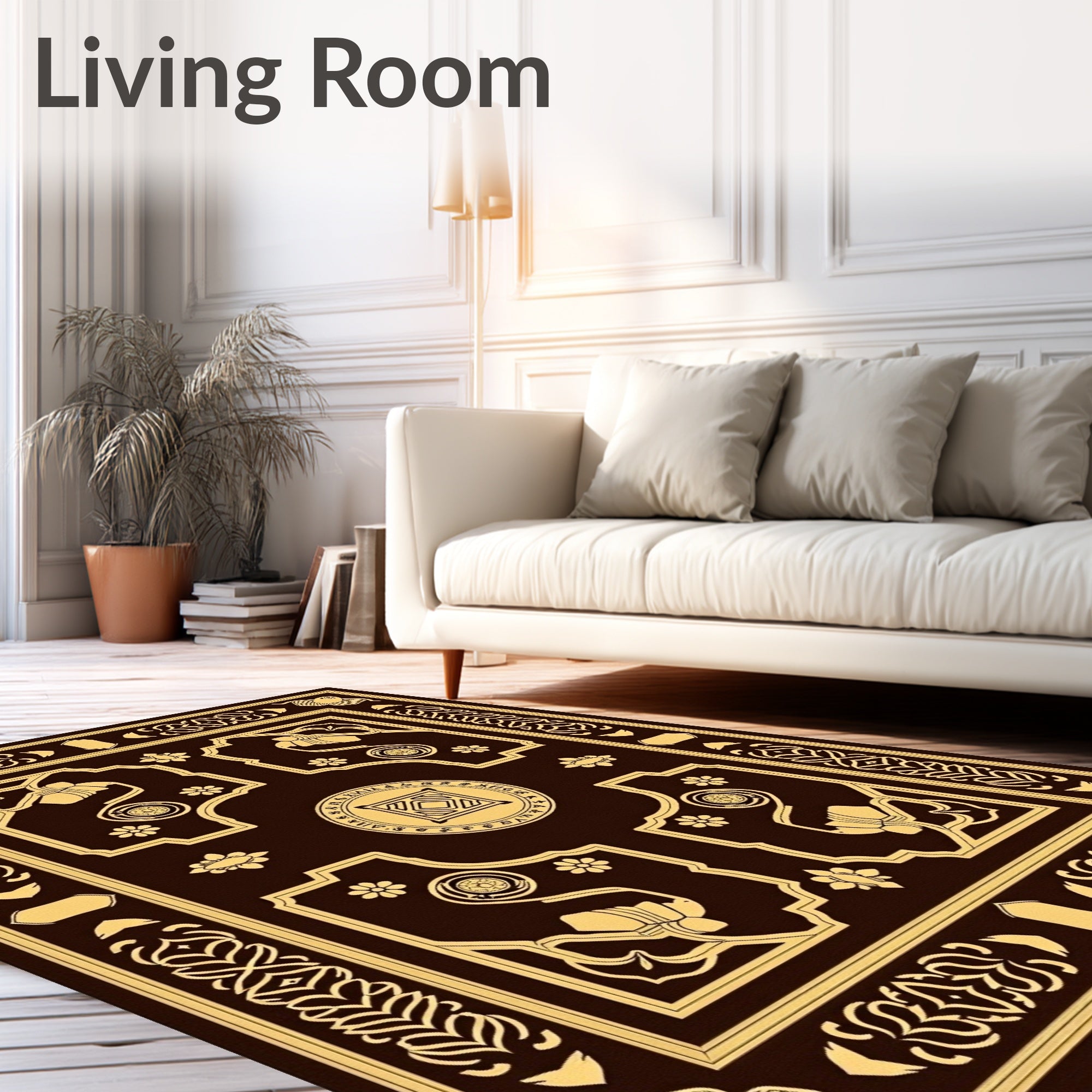Antique Brown Golden Floral Border Rug