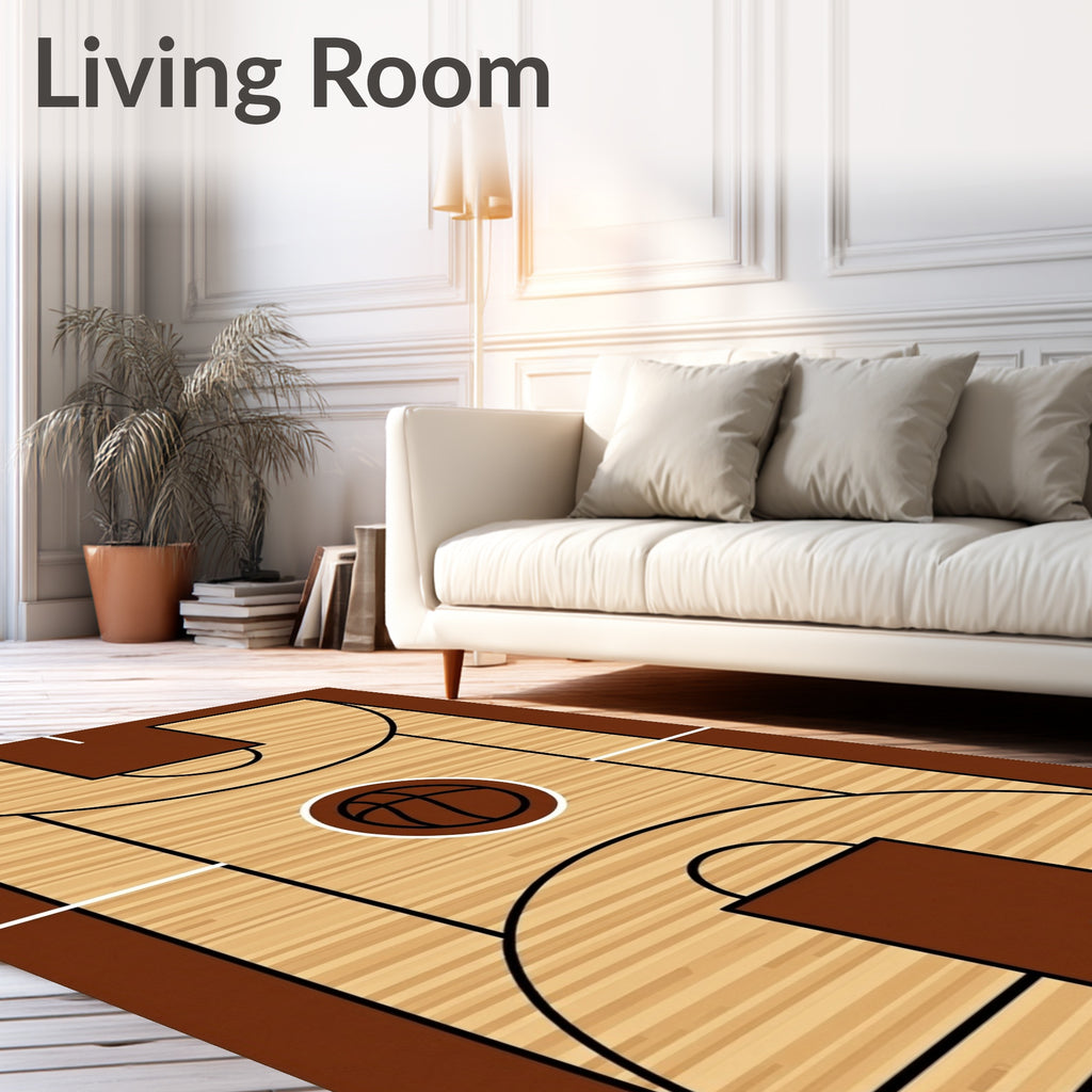 Wooden Basketball Court Court Lines Rug