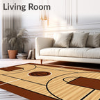 Wooden Basketball Court Court Lines Rug