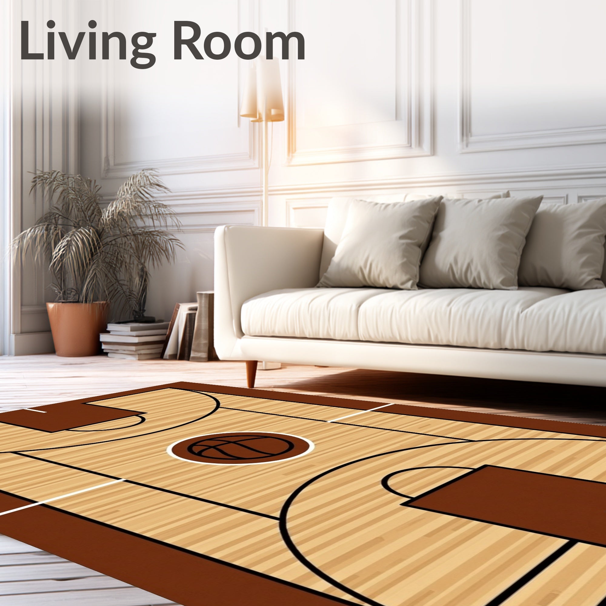 Wooden Basketball Court Court Lines Rug
