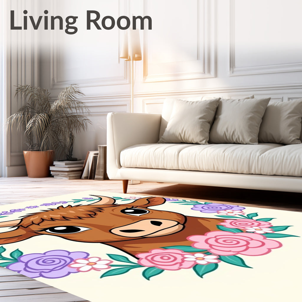 Brown Bull Floral Wreath Charm Rug