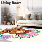 Brown Bull Floral Wreath Charm Rug