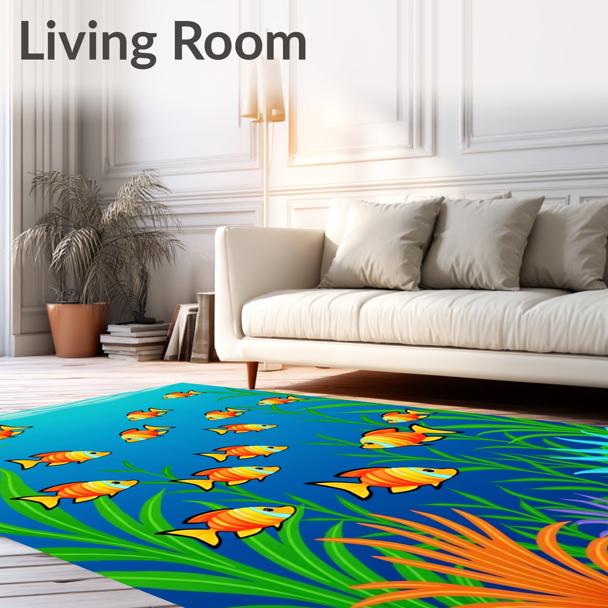 Orange Yellow Striped Fish Coral Garden Rug