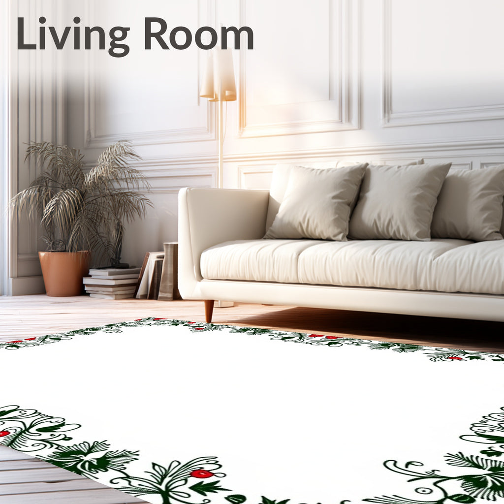 Festive Red Berry Greenery Border Rug