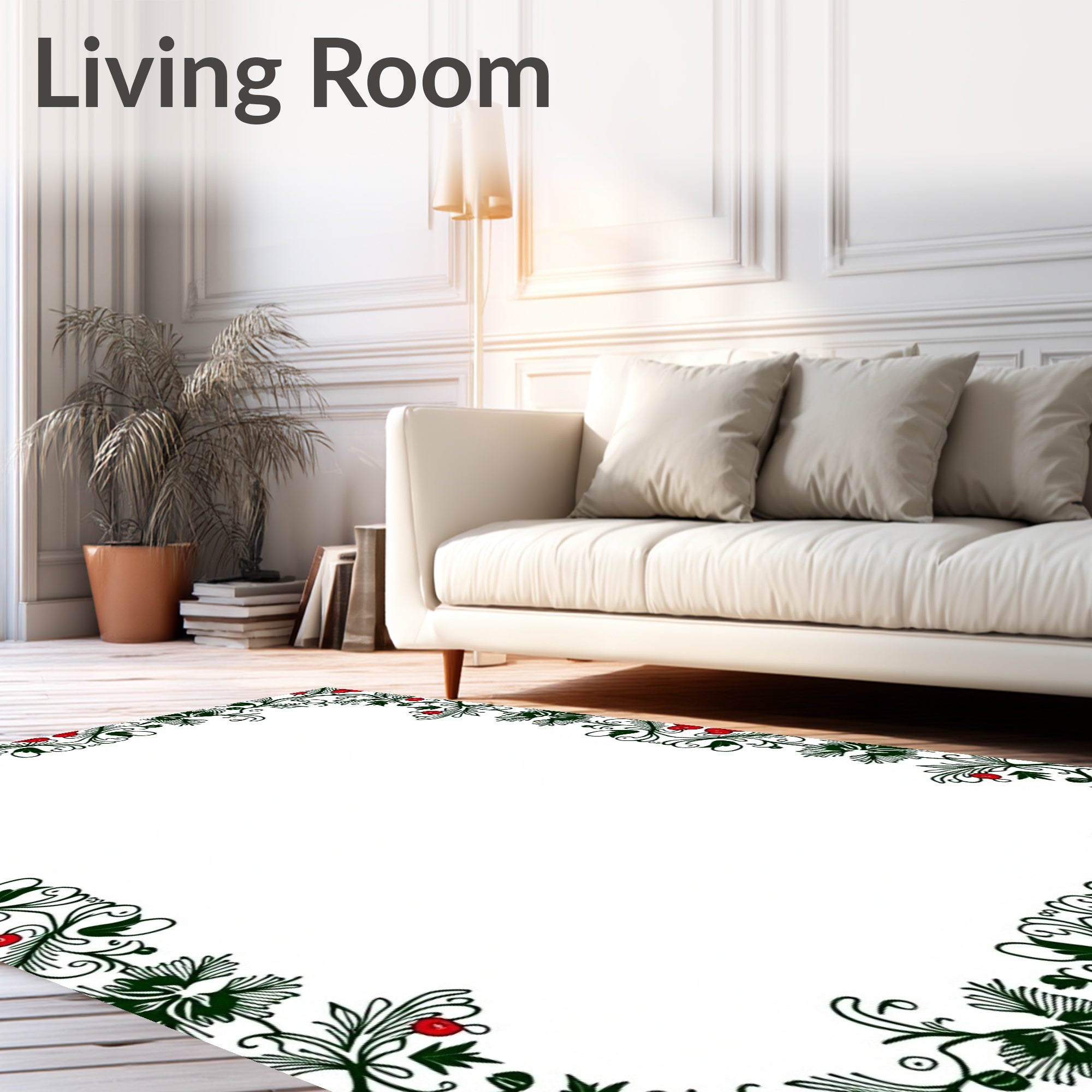 Festive Red Berry Greenery Border Rug