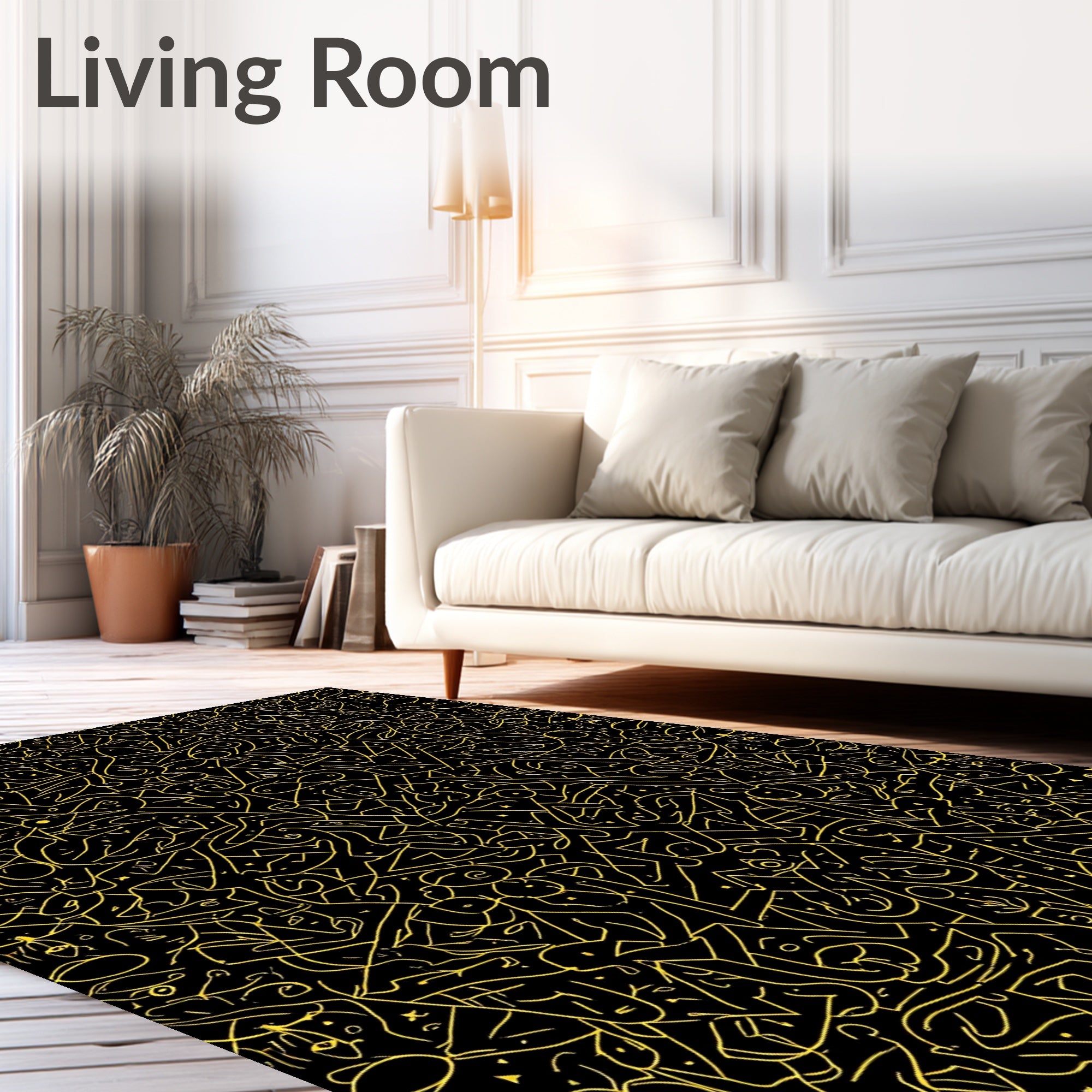 Golden Abstract Chaotic Scribble Rug