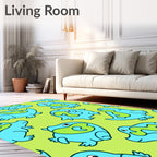 Cute Blue Creature Green Swirl Rug
