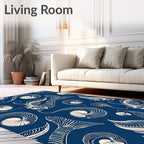 Elegant Blue Swirl Seashell Art Nouveau Rug