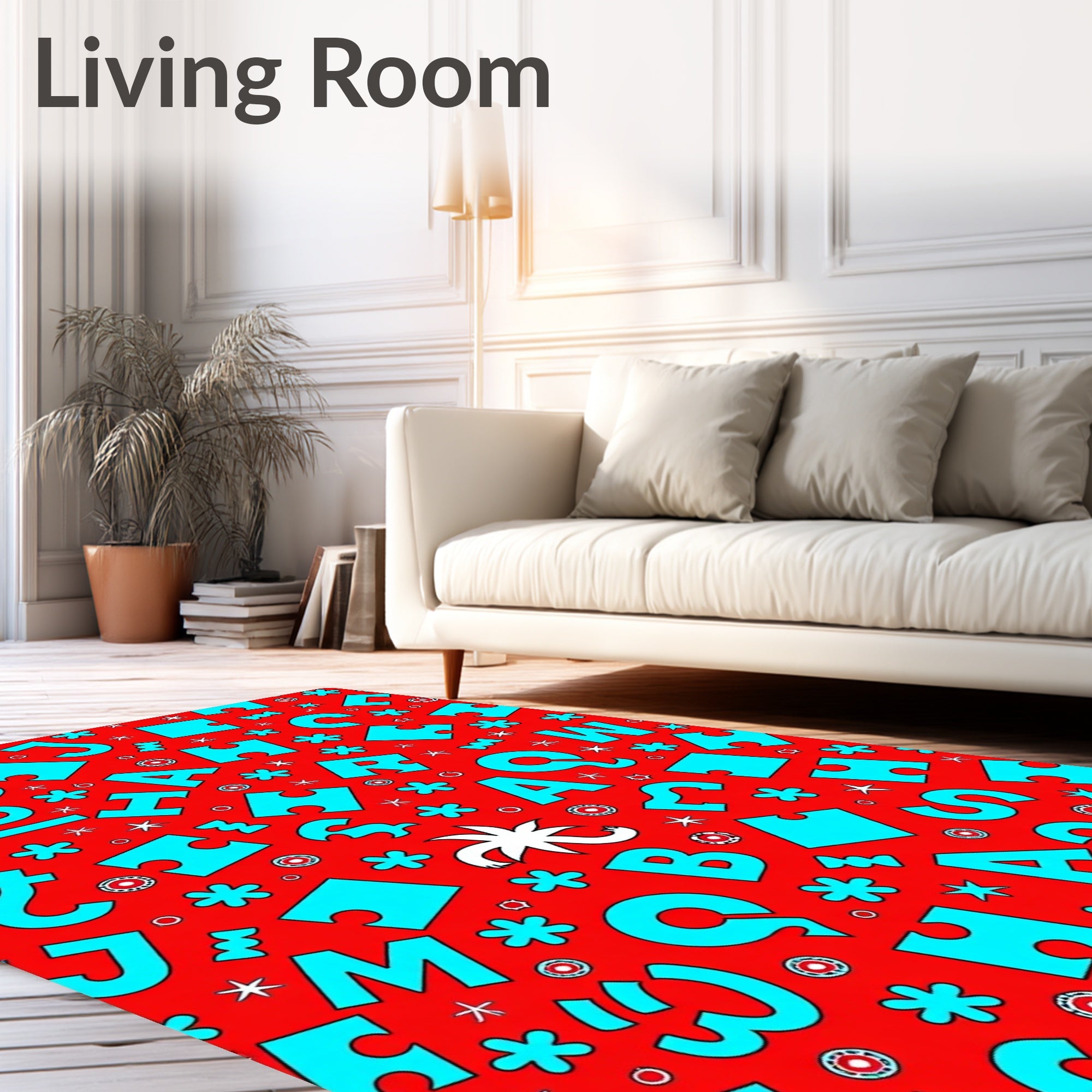 Red Turquoise Alphabet Puzzle Toss Rug