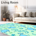 Aqua Blue Underwater Whales Starfish Creatures Rug