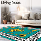 Turquoise Gold Crest Laurel Frame Rug