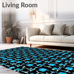 Electric Blue Geometric Abstract Icons Rug