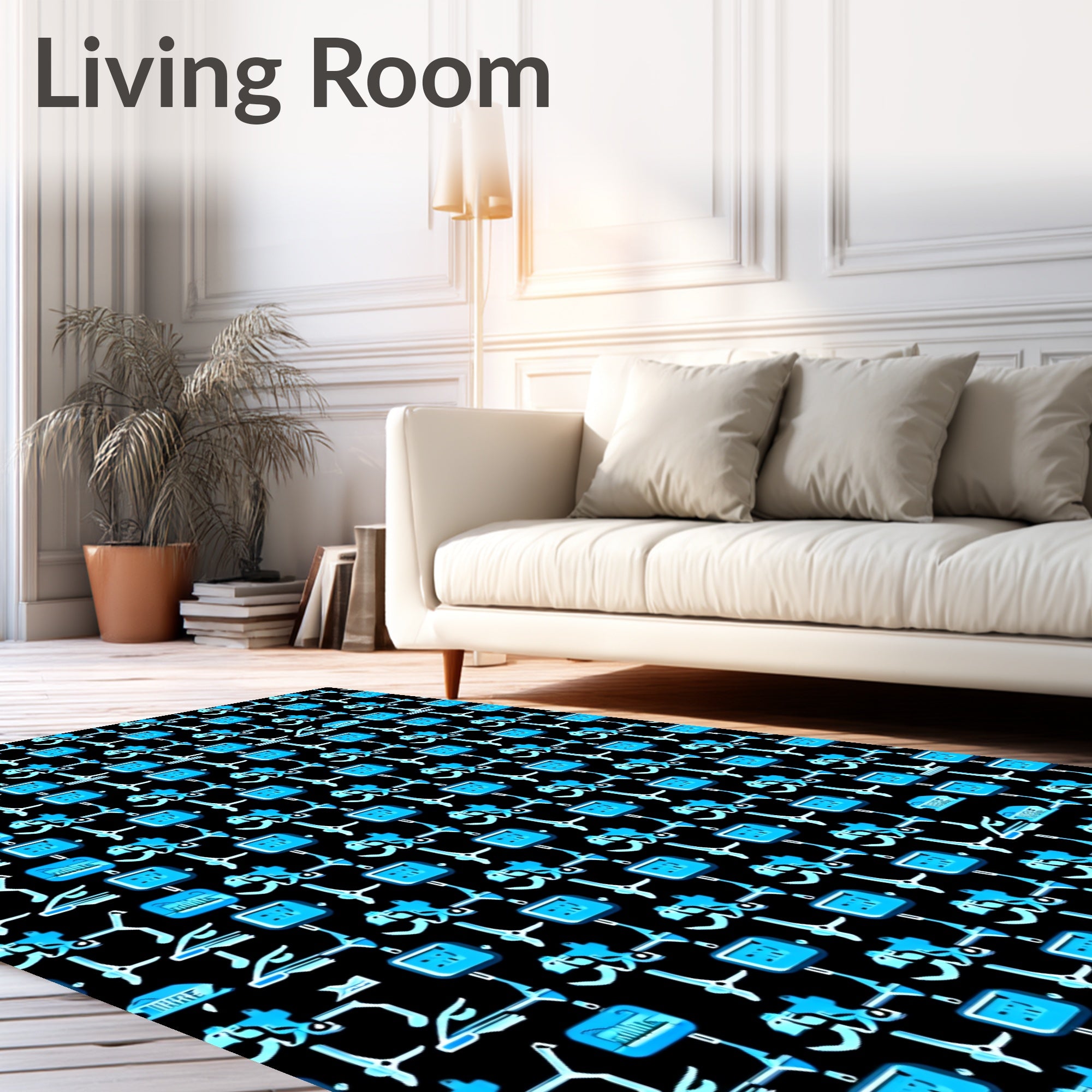 Electric Blue Geometric Abstract Icons Rug
