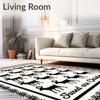 Black Reindeer Silhouette Cream Border Rug