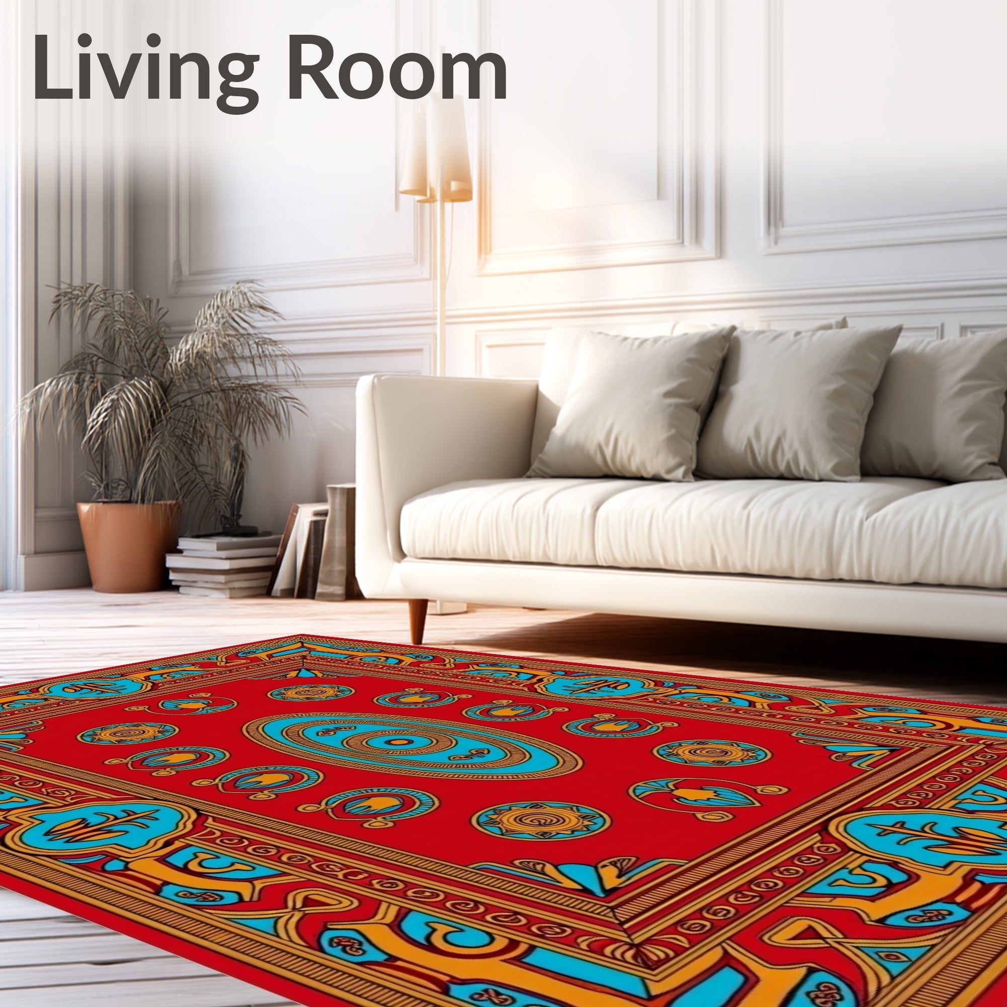 Bright Red Golden Blue Medallion Rug