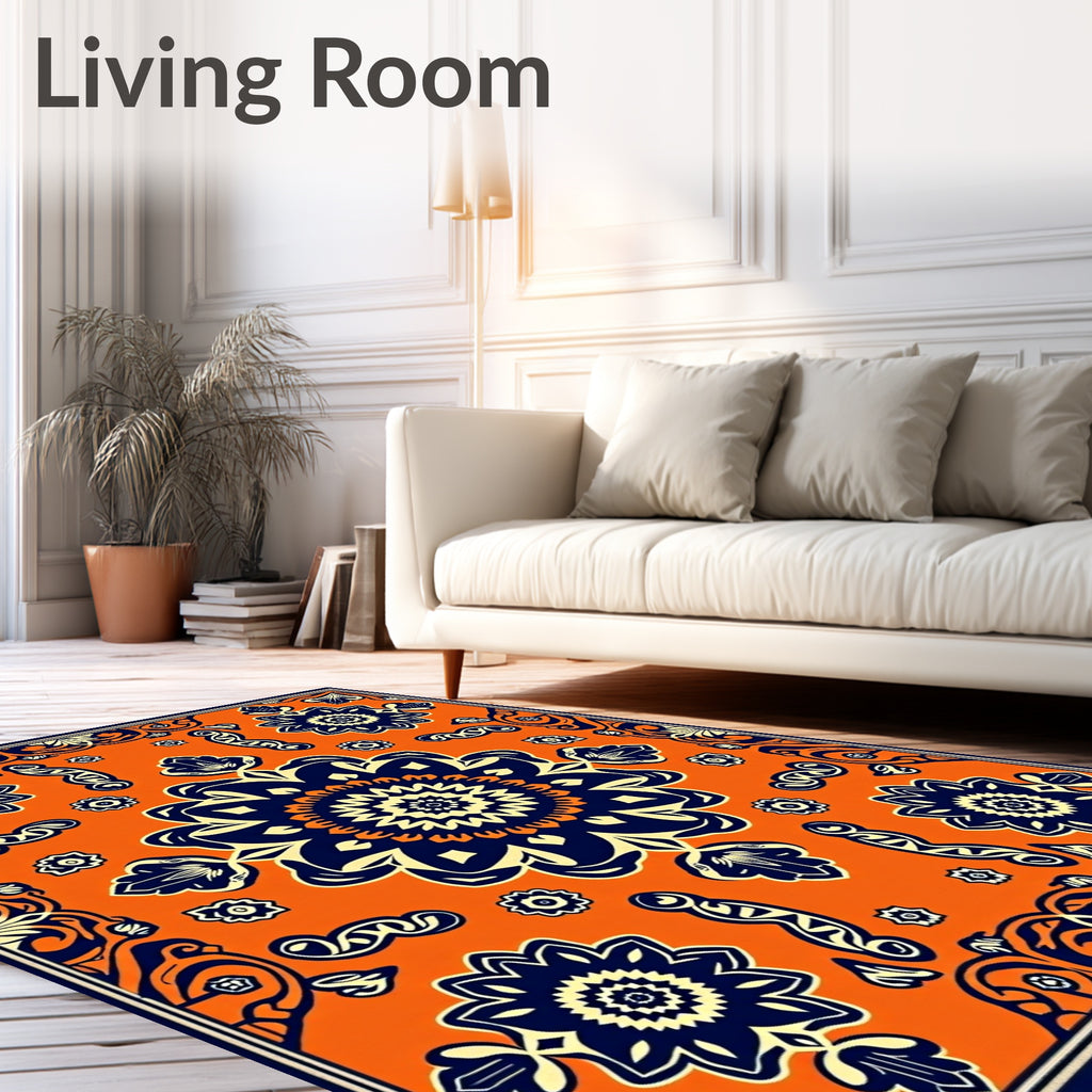 Vibrant Orange Floral Medallion Rug