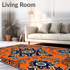 Vibrant Orange Floral Medallion Rug