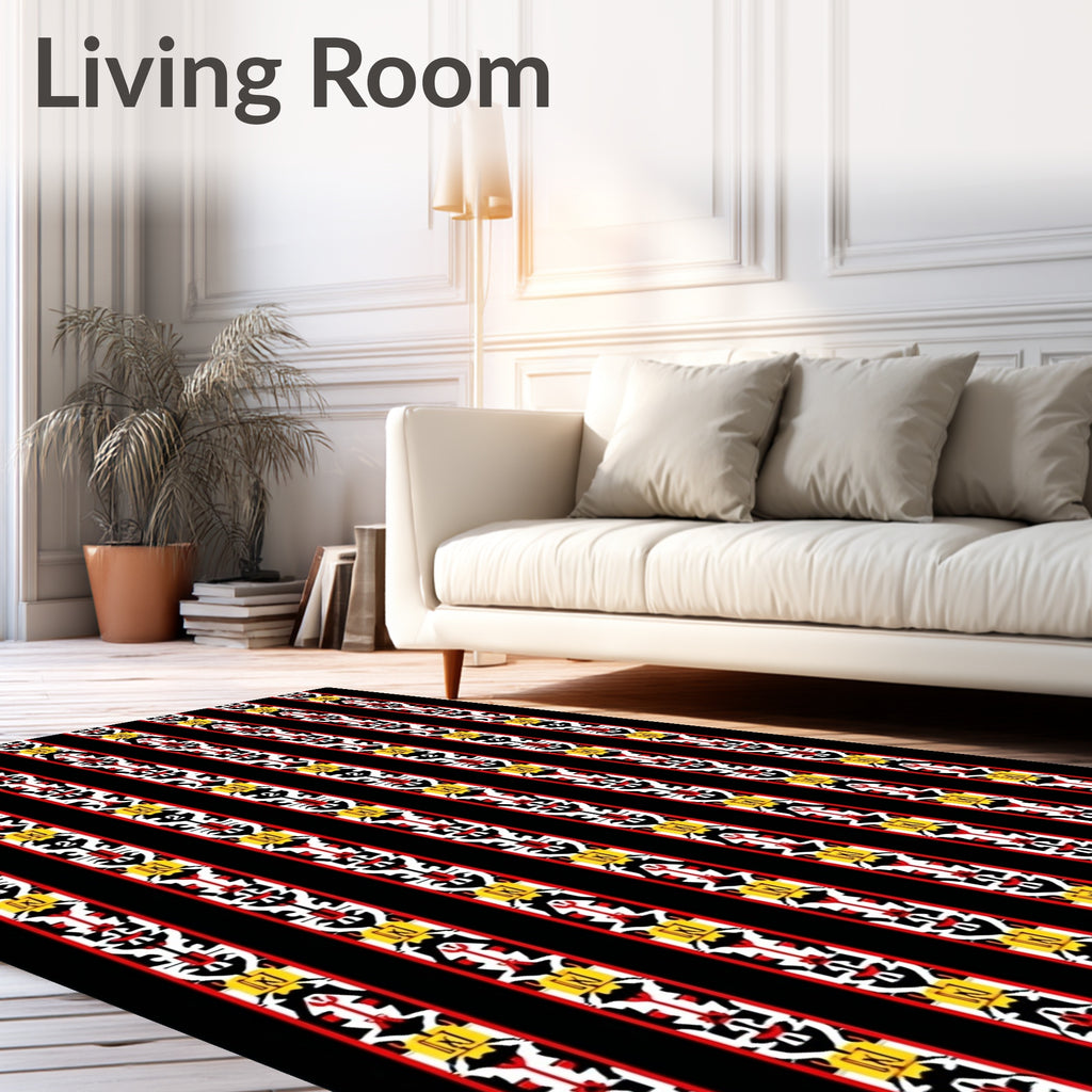 Black Red White Yellow Striped Tribal Rug