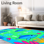 Bright Blue Dolphins Floral Border Rug