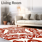 Terracotta Scrolls Damask Rug