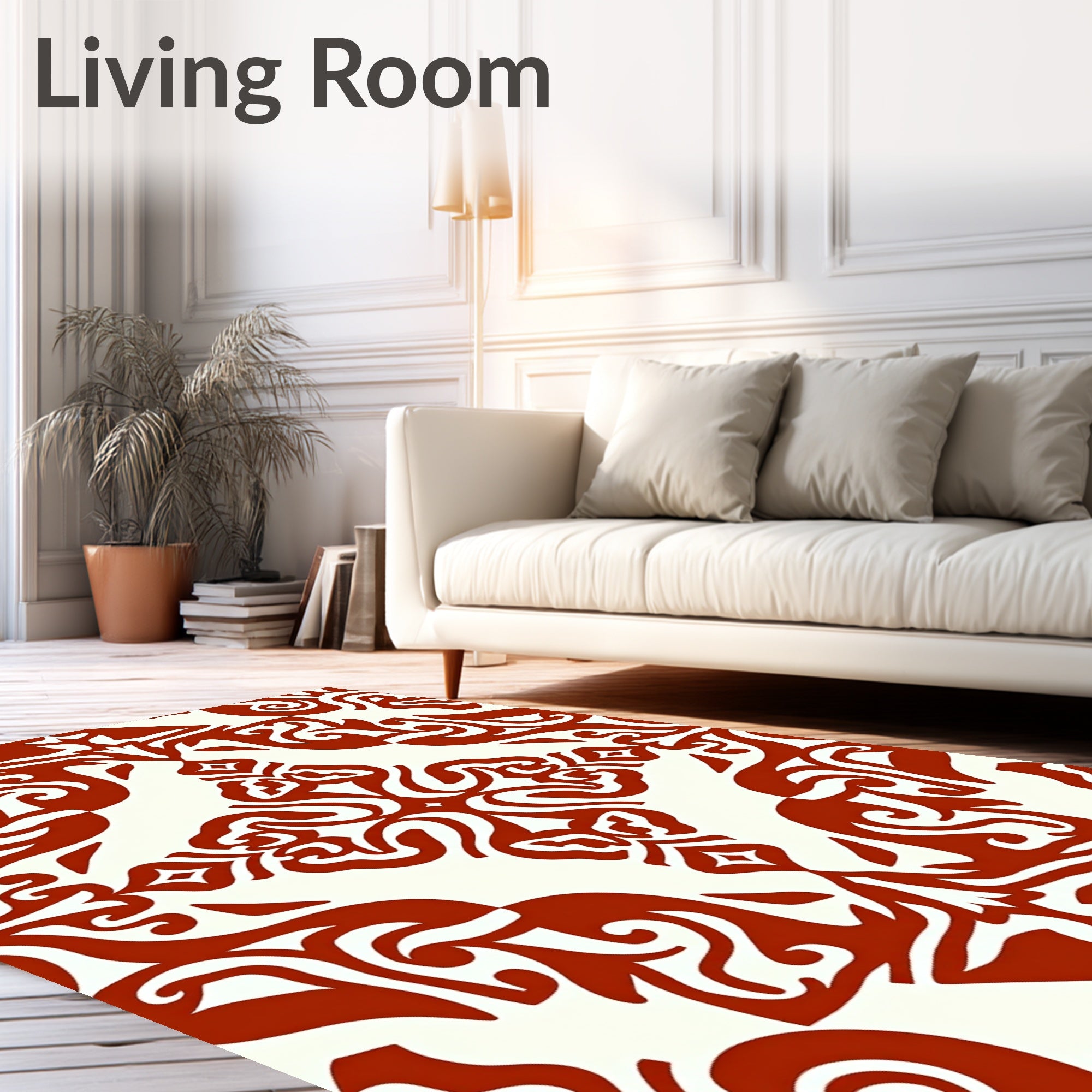 Terracotta Scrolls Damask Rug