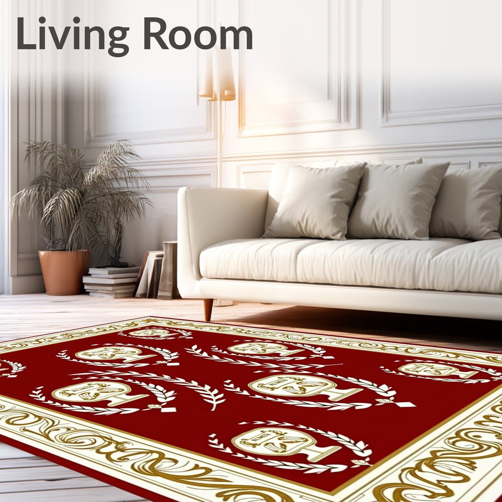 Crimson Laurel Crest Emblem Rug