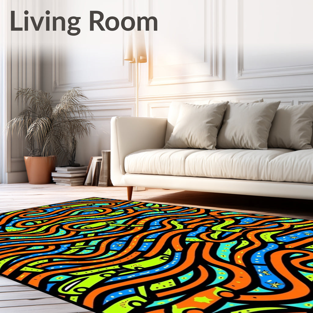 Playful Orange Blue Green Auto Roads Rug