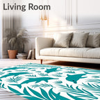Teal Dolphins Amidst Lush Foliage Rug