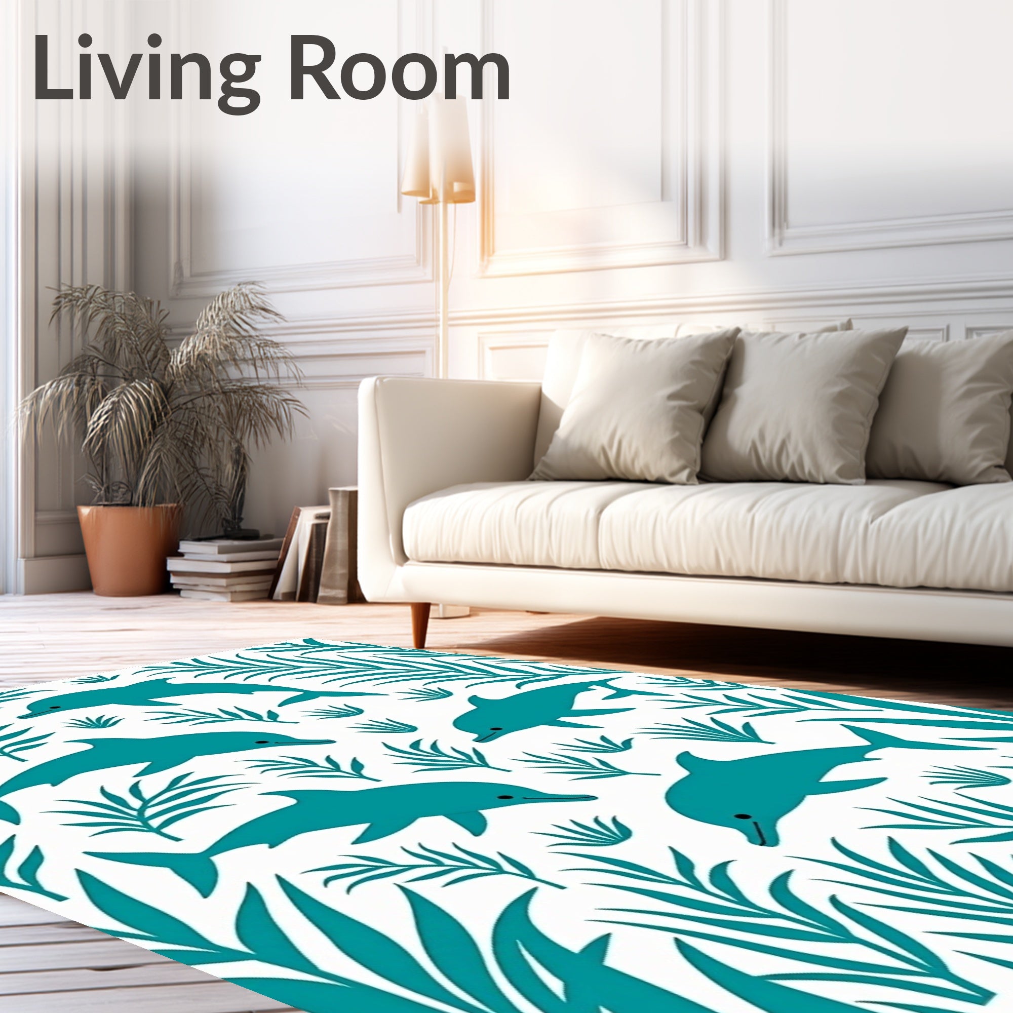 Teal Dolphins Amidst Lush Foliage Rug