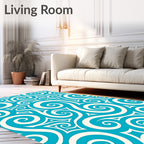 Deep Teal Swirl Fluid Waves Rug