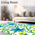 Blue Floral Vines With Alphabet Numbers Rug