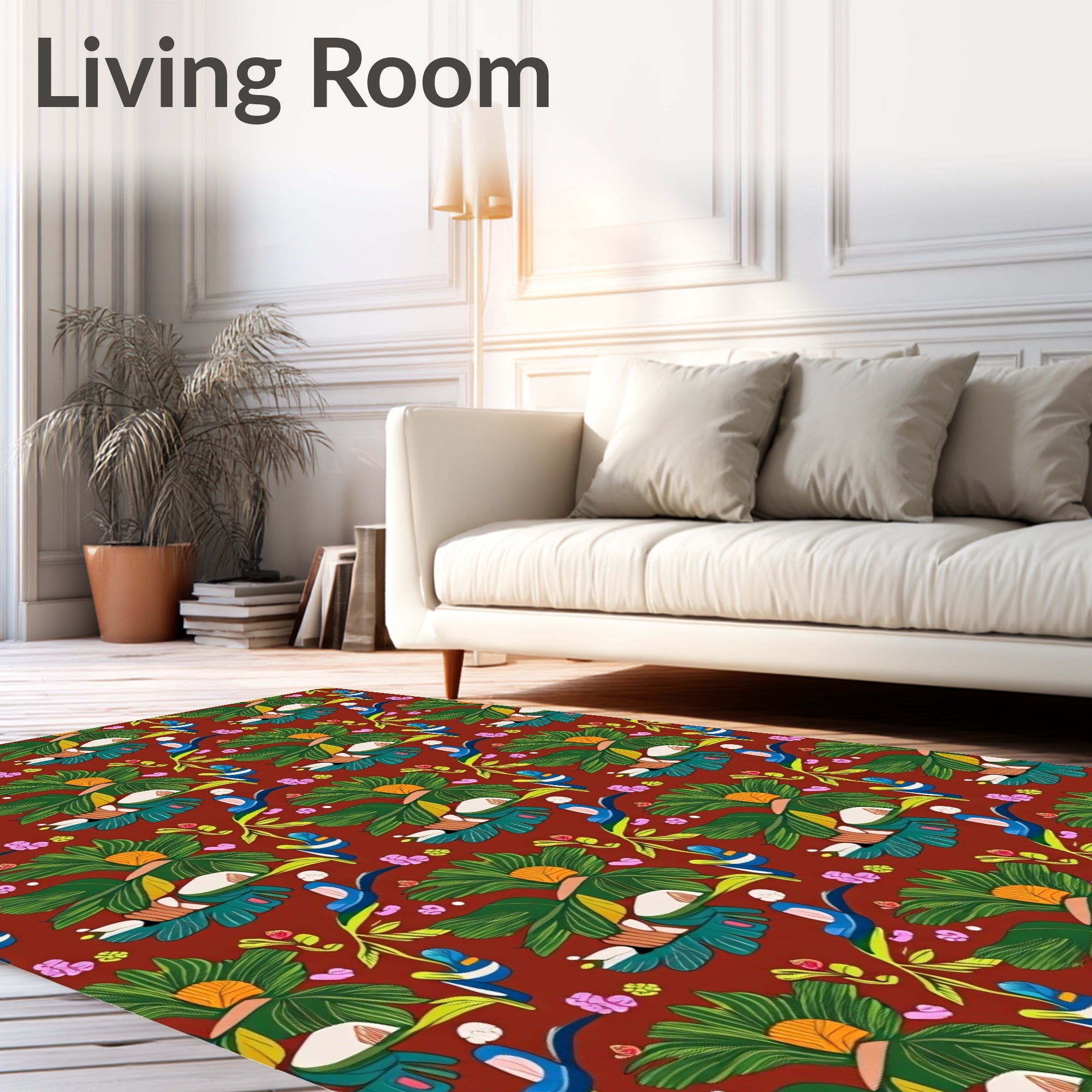 Tropical Teal Leaf Bird Medley Rug