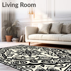 Ivory Black Arabesque Scrollwork Collection Rug