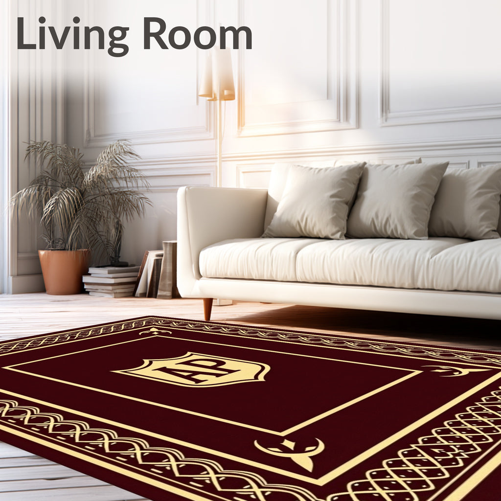 Crimson Gold Crested Border Rug
