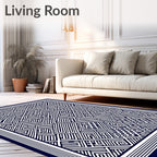 Navy White Geometric Labyrinth Border Rug