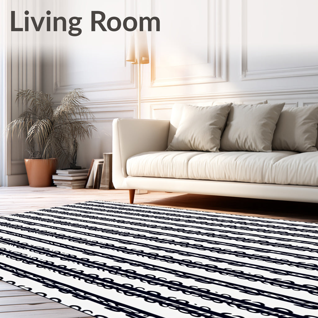 Navy White Vertical Abstract Stripe Rug