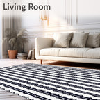 Navy White Vertical Abstract Stripe Rug